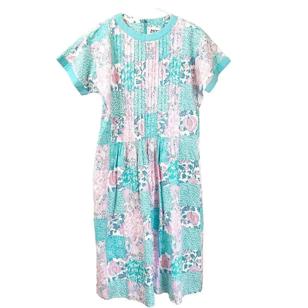 Vtg Matti Lynne Pina Lovoi Women Colorful Shift Dress 8 Floral Patchwork Floral